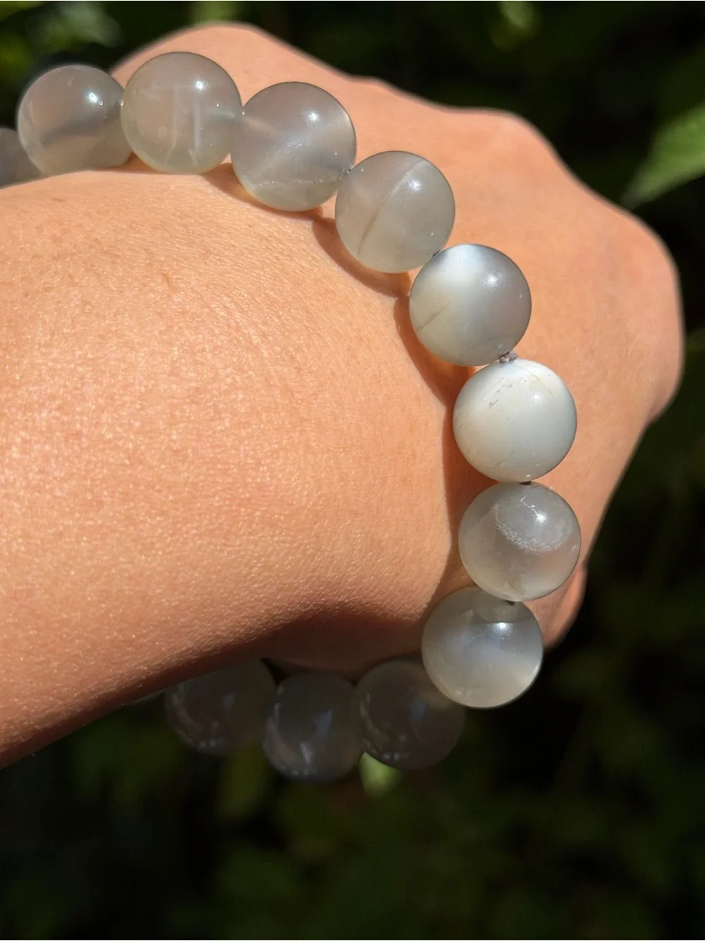 12mm Natural Flashy Gray Moonstone Beaded Stretch Bracelet 2034